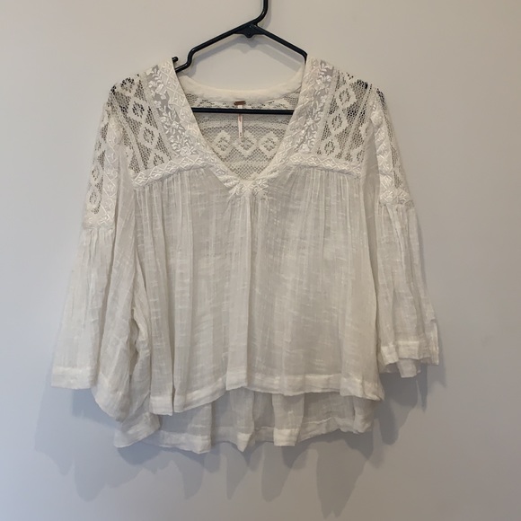 Free People Carry Me Away Cropped Swing Guaze Ivory Top SZ M - Picture 4 of 7